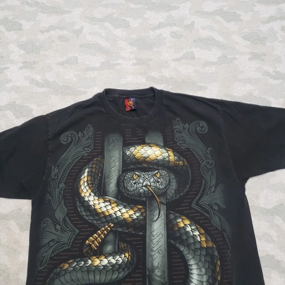 Ogabel Shirt Mens Large‎ Black Short Sleeve Snake
